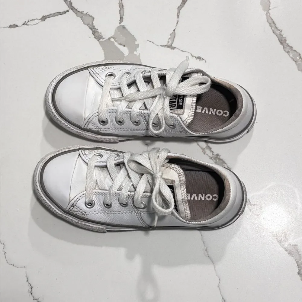 Converse All Star Youth Toddler Girls Boys White Leather Low Sneakers Shoes 12